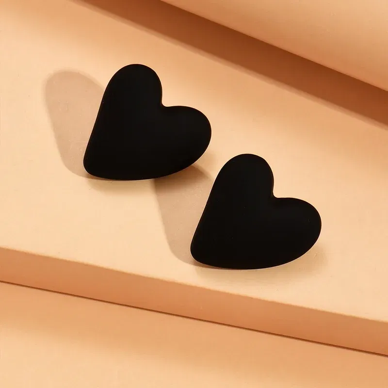 Metal Color: Light Yellow Gold Color - Koean Fashion Candy Color Acrylic Love Eardrop Simple Design Geometric Heart Party Jewelry Earrings Ear Studs All-match EarStuds