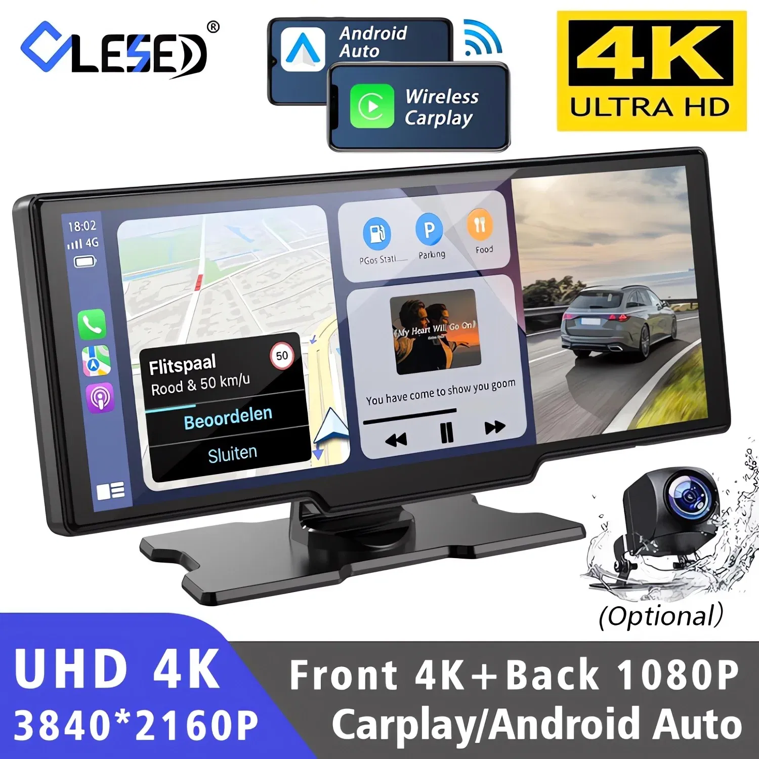 Color Name: GRAY, Sd Card Memory: 32G - Car Dvr 10.26 Inch 4K 3840*2160P Carplay Android Auto Dash Cam GPS 5G WIFI FM BT Dual Lens Camera Dashcam Drive Recorder