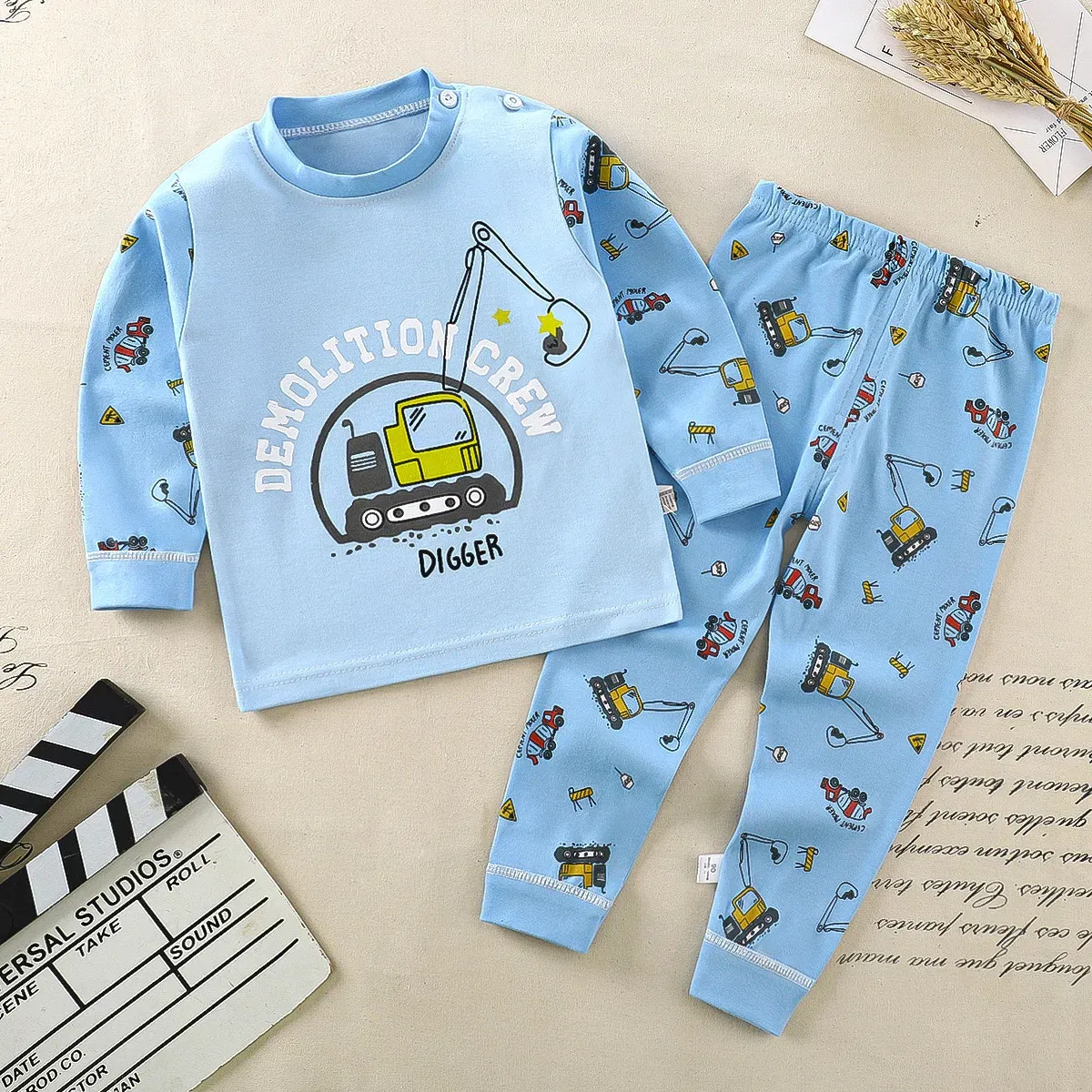 Color: Ivory, Kid Size: 9M - Children Kids Clothes Sets  Boys Girls Suit Pajamas Clothinng Pants Cartoon Autumn Winter Sleepwear Outfits