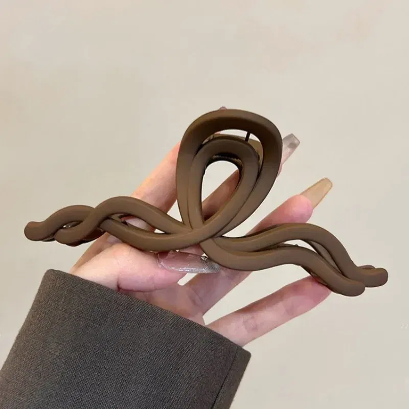 Color: GRAY - Frosted Wave Grab Clip Large Maillard Hair Clip Elegant Girls Shark Clip Back Head Hairpin Hair Accessories Jewelry Gifts