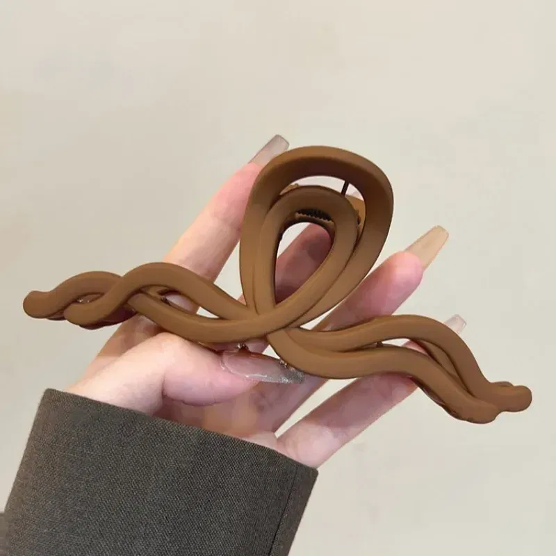 Color: GRAY - Frosted Wave Grab Clip Large Maillard Hair Clip Elegant Girls Shark Clip Back Head Hairpin Hair Accessories Jewelry Gifts