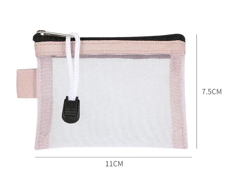 Color: Gold - Mini Mesh Coin Bags Money Earphone Data Line Storage Bags Bus ID Credit Card Holder Zipper Pouch Traveling Small Coin Wallet