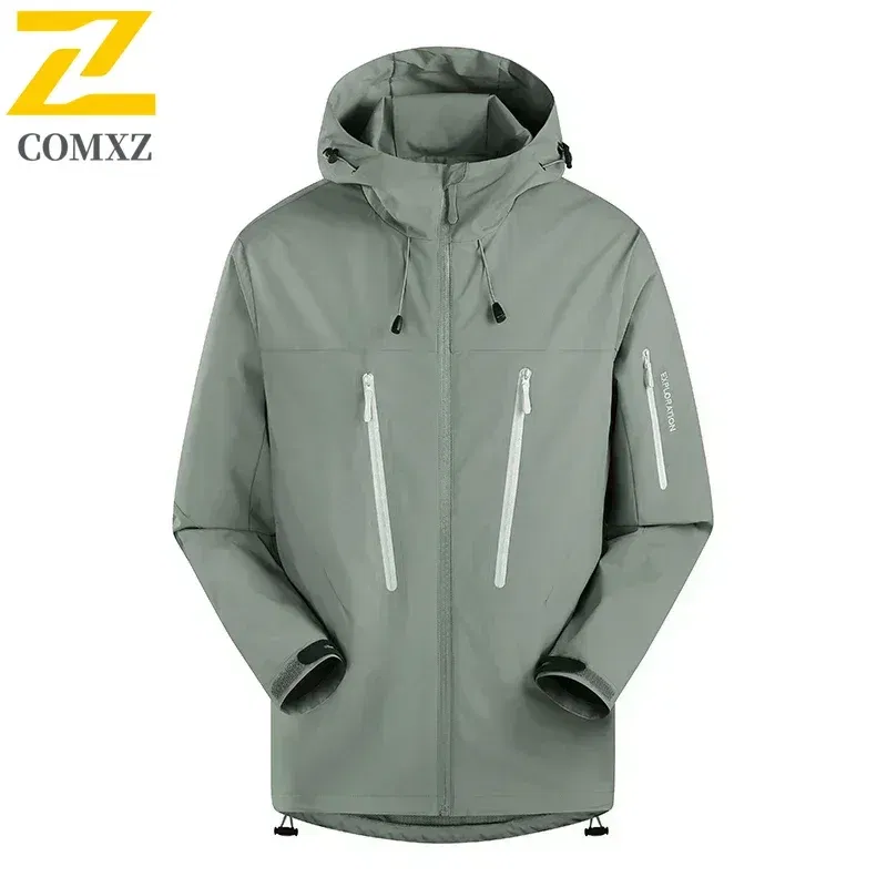 Color: Silver, Size: 4XL - Spring Autumn Men's Windbreaker Fashion Outdoor Mountaineering Travel Windproof Waterproof Hooded Jacket Slim Fit Versatile Coat