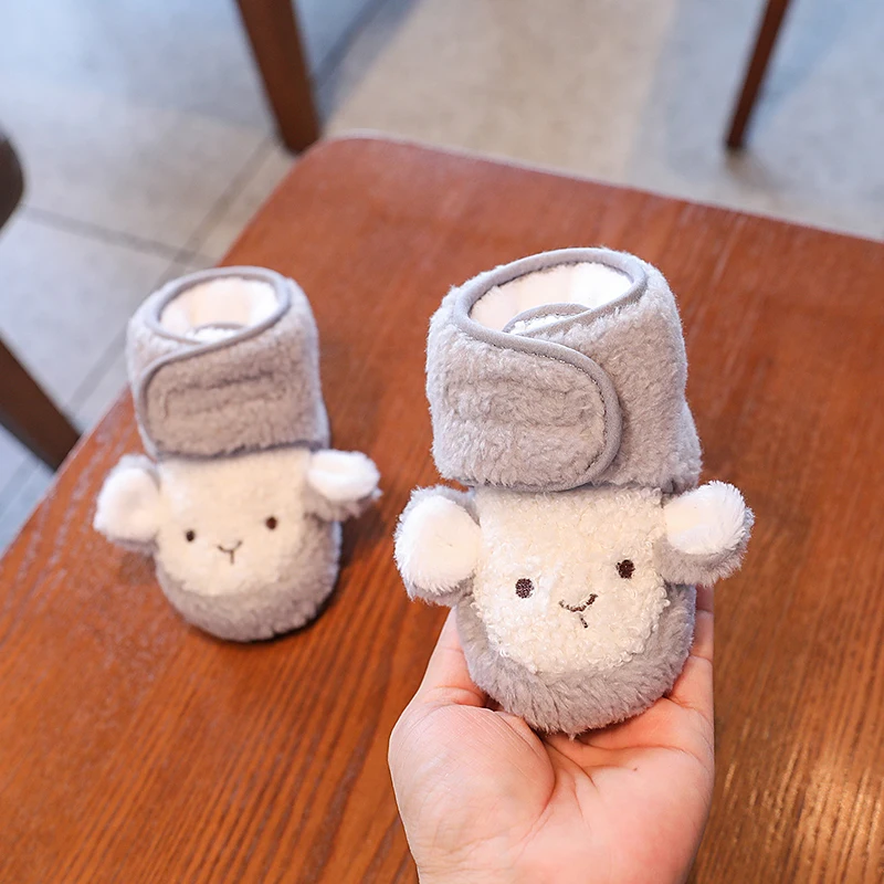 Color: light yellow, Baby Age: 13-18 Months - Winter New Cute Cartoon Baby Booties Boy Girl Boots Cotton Soft-Sole Non-Slip Warm Toddler First Walkers Infant Crib Shoes