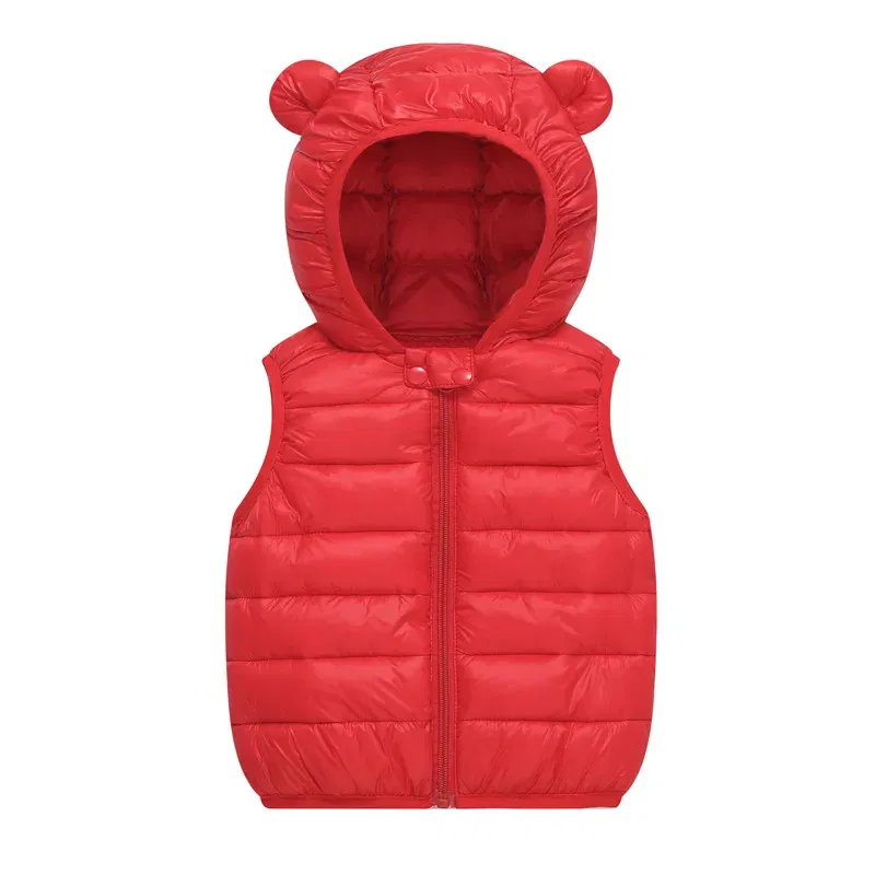 Color: Red, Kid Size: 2T - Baby Boys Girl Warm Down Vest Toddler Cotton Waistcoat Children Autumn and Winter Clothes Kids Hooded Jackets 1-6 Years Old