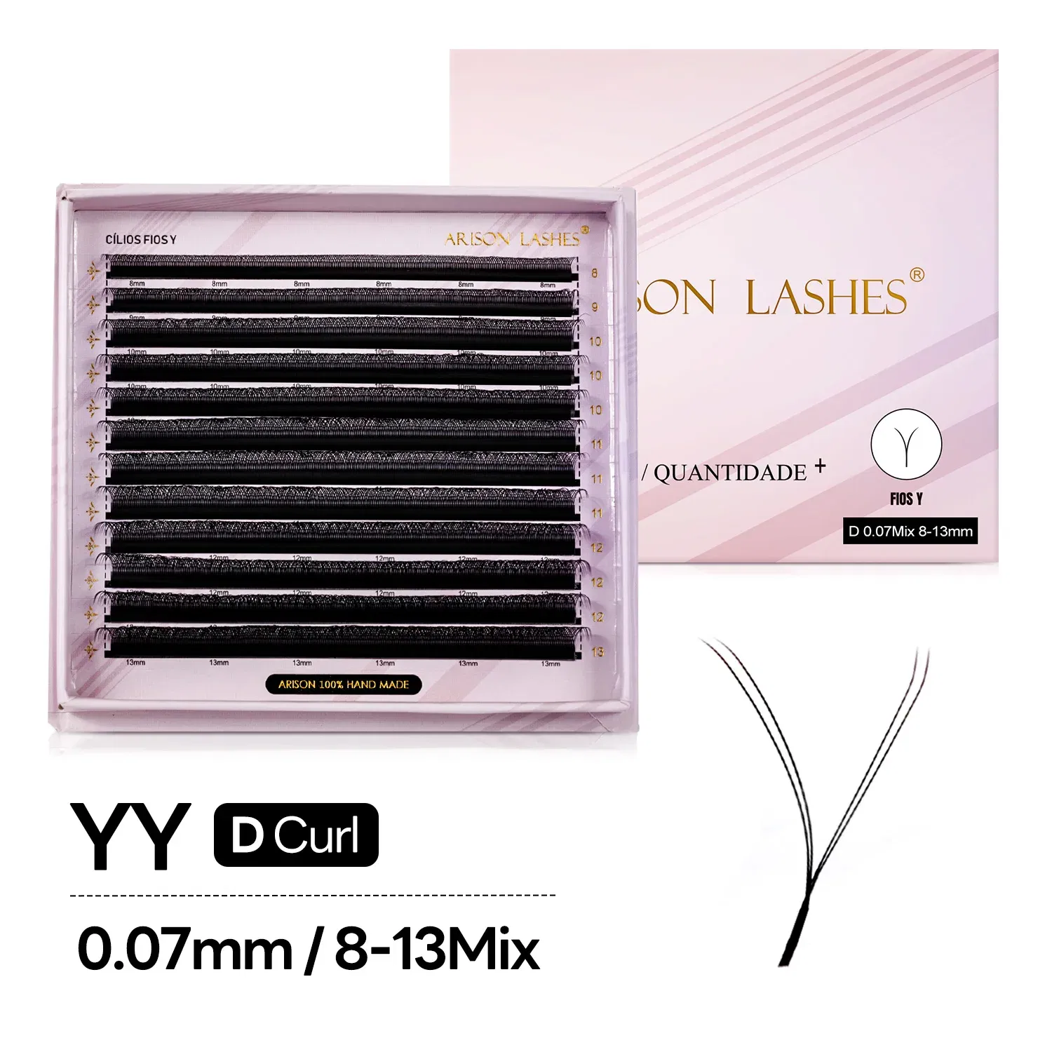 Color: Rose Red, Curl: D, Thickness: 0.07mm, Length: 11mm - ARISON LASHES W Shape 3/4/5/6D Eyelashes Extension Premade Volume Fans YY-shape Lashes Faux Mink Soft Easy Faning Natural Lashes