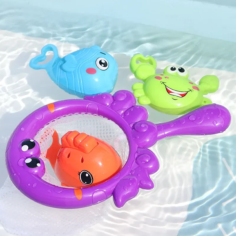 Color: WHITE - Bath Toys Fishing Games with Fish Net Squirt Fishes Crab Pool Bath Time Bathtub Toy for Toddlers Baby Kids Infant Girls Boys Age