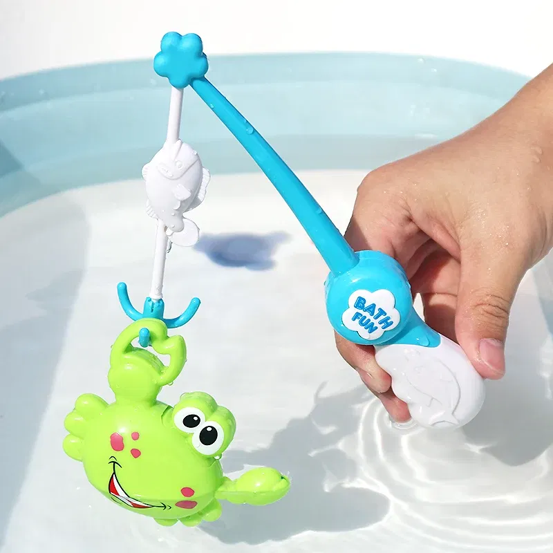Color: WHITE - Bath Toys Fishing Games with Fish Net Squirt Fishes Crab Pool Bath Time Bathtub Toy for Toddlers Baby Kids Infant Girls Boys Age
