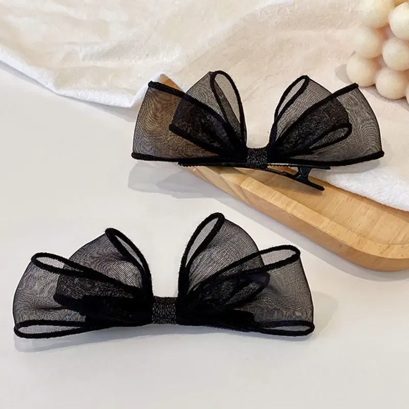 Color: Lavender - 2022 Black Lace Double-layer Mesh Bow Hairpin for Women Girls Fashion Korea Sweet Student Hair Clip Hair Accessories