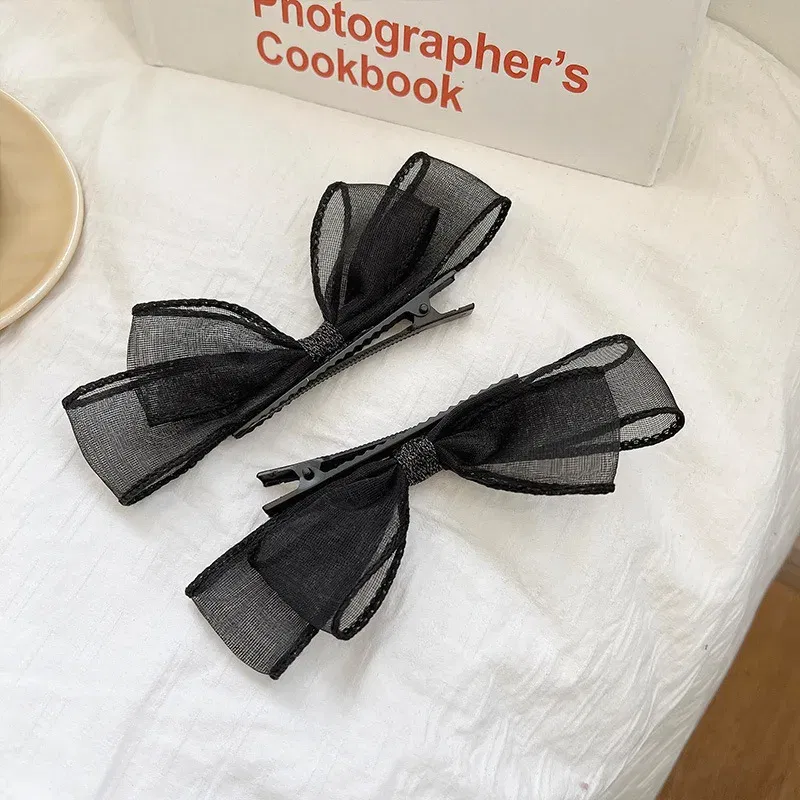 Color: Lavender - 2022 Black Lace Double-layer Mesh Bow Hairpin for Women Girls Fashion Korea Sweet Student Hair Clip Hair Accessories