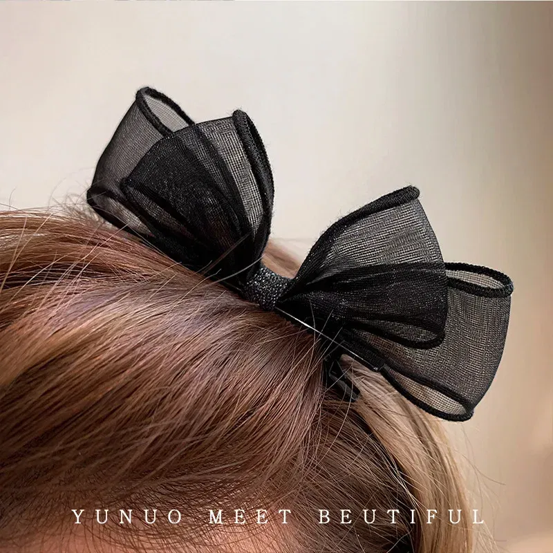 Color: Lavender - 2022 Black Lace Double-layer Mesh Bow Hairpin for Women Girls Fashion Korea Sweet Student Hair Clip Hair Accessories