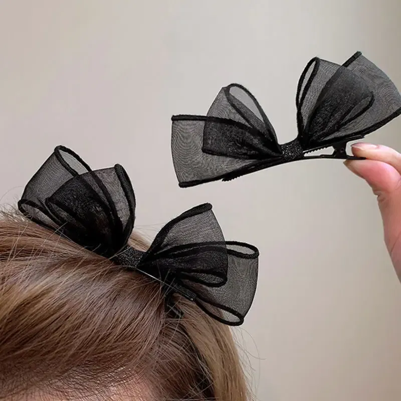 Color: Lavender - 2022 Black Lace Double-layer Mesh Bow Hairpin for Women Girls Fashion Korea Sweet Student Hair Clip Hair Accessories