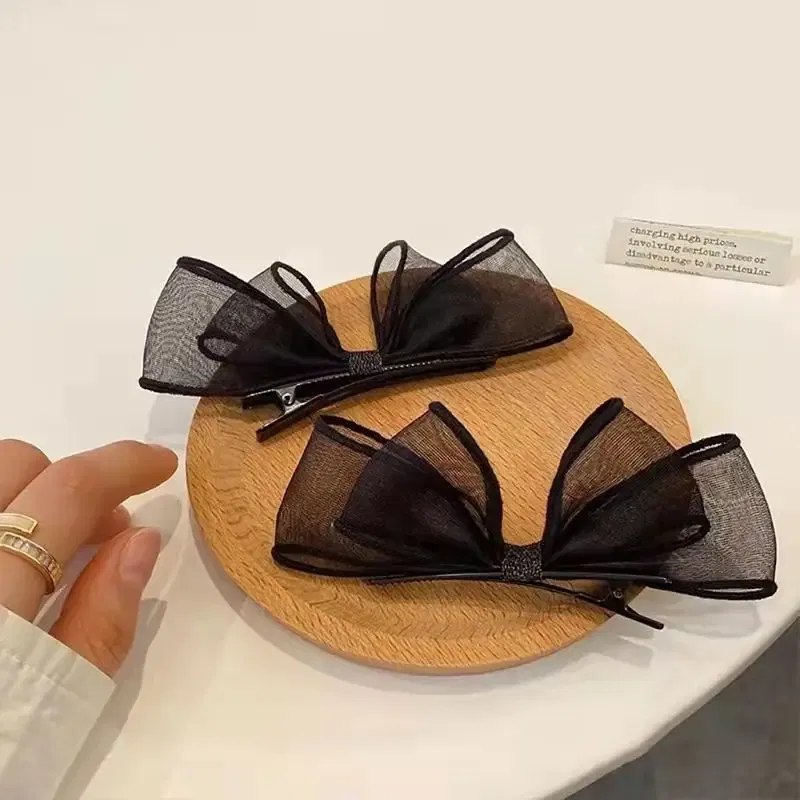 Color: Lavender - 2022 Black Lace Double-layer Mesh Bow Hairpin for Women Girls Fashion Korea Sweet Student Hair Clip Hair Accessories