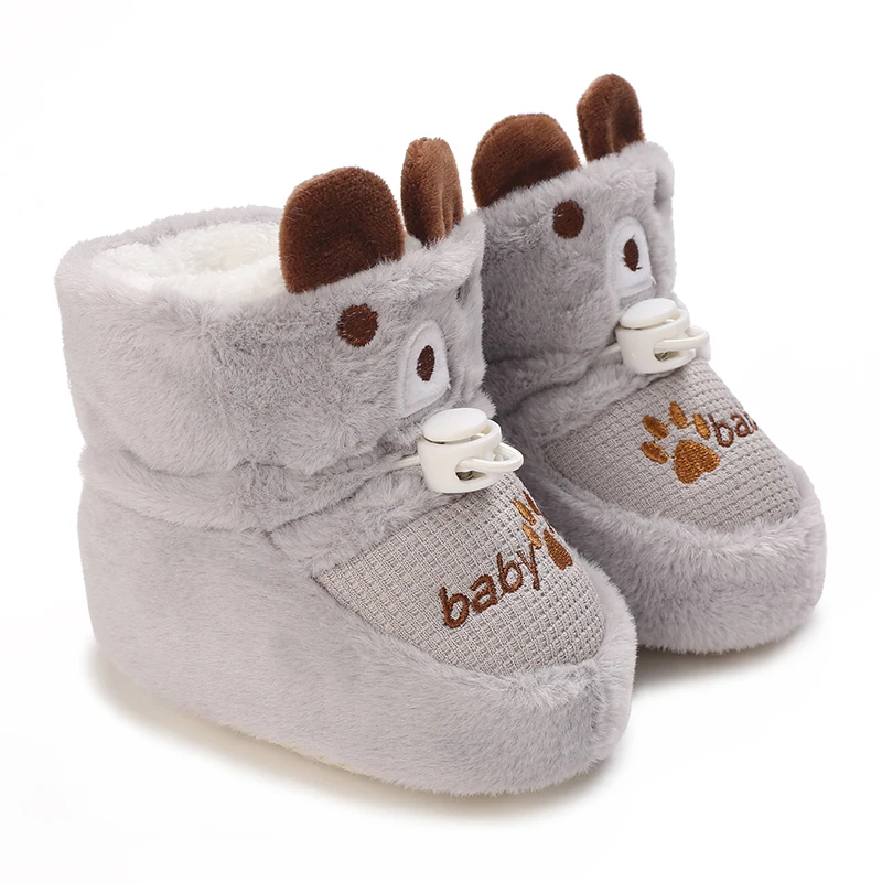 Color: Ivory, Baby Age: 13-18 Months - Winter New Cute Cartoon Baby Booties Boy Girl Boots Cotton Soft-Sole Non-Slip Warm Toddler First Walkers Infant Crib Shoes