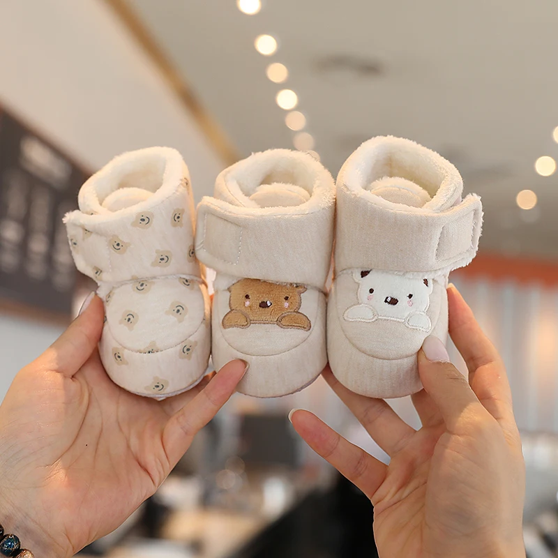 Color: Ivory, Baby Age: 13-18 Months - Winter New Cute Cartoon Baby Booties Boy Girl Boots Cotton Soft-Sole Non-Slip Warm Toddler First Walkers Infant Crib Shoes