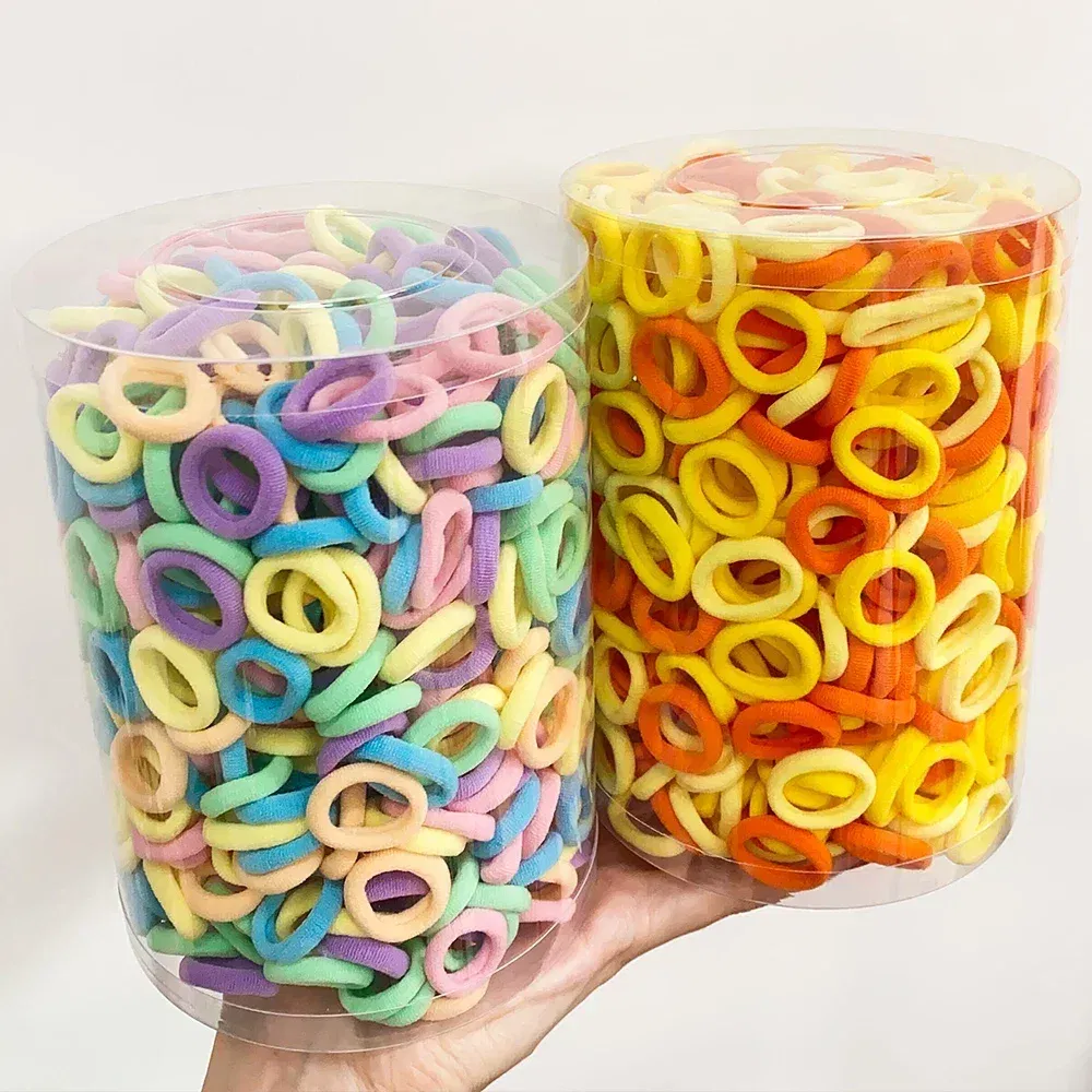 Color: Silver - 100PCS Colorful Basic Nylon Ealstic Hair Ties for Girls Ponytail Hold Scrunchie Rubber Band Kid Fashion Hair Accessories