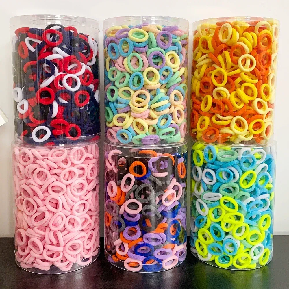 Color: Silver - 100PCS Colorful Basic Nylon Ealstic Hair Ties for Girls Ponytail Hold Scrunchie Rubber Band Kid Fashion Hair Accessories