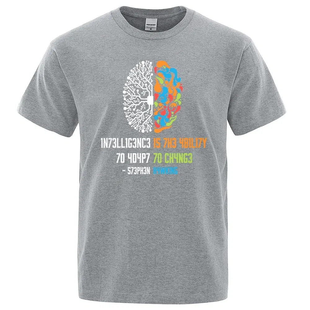 Color: GRAY, Size: M - Intelligence Is The Ability To Adapt To Change Tops Men Women Shirt Loose Clothing Loose Cotton Oversize Tshirt Hip Hop Tops