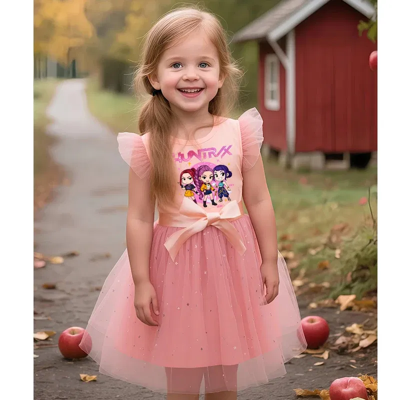 Color: Fuchsia, Size: One Size, Height: 176 - KPop Demon Hunters Girls Dress Kids Party Halloween Carnival Birthday Party Clothes Princess Tutu Dresses Costume Children Gift