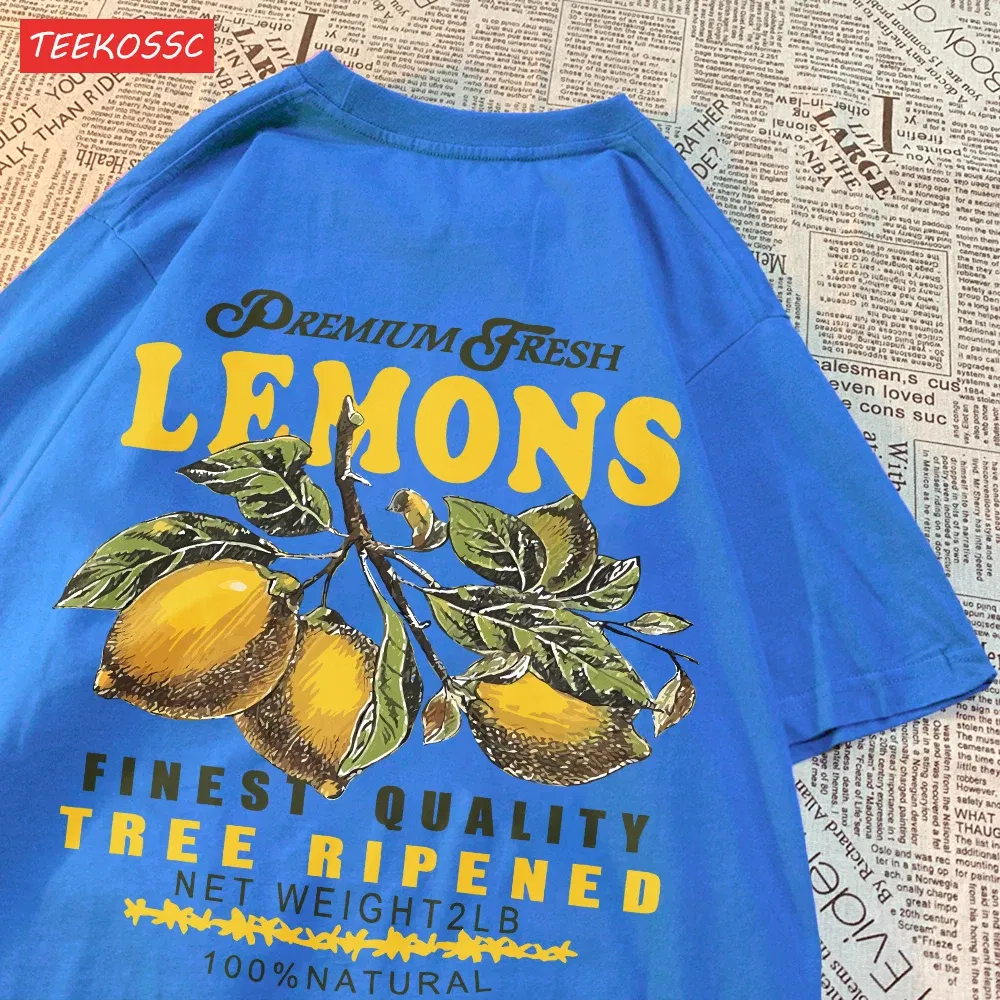 Color: Maroon, Size: M - Summer Lemon Cherries Prints T-Shirts Cotton Women's Tops Oversize O-Neck Soft Short Sleeve tees Street Casual Womans Clothes