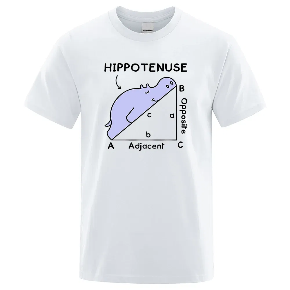 Color: WHITE, Size: XXL - Hippotenuse Opposite Adjacent Funny Printed Men Women T Shirts Trigonometric Functions Cotton Short Sleeve Streetwear T-shirt
