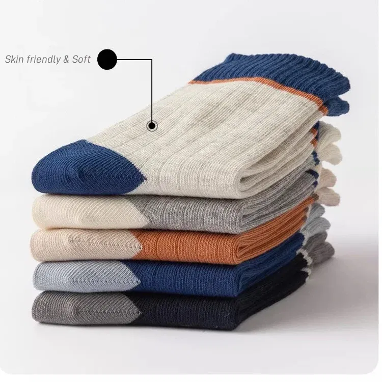 Color: Brown, Size: 7-9T - 5 Pairs Children's Socks Spring Autumn Socks Kids Boys Cotton Socks Baby Letter Pattern Mid Calf Sock