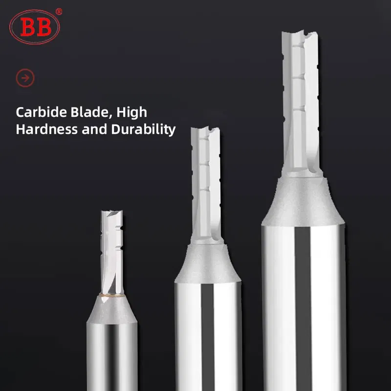 Cutting Edge Length: 11mm, Dimensions: 3.175*1*3 - BB Straight Slot Milling Cutter CNC Wood Engraving Machine Mill Rough Shape TCT Coated Edge D 6mm 8mm 2T 3T 4F Shank 1/2 12.7mm