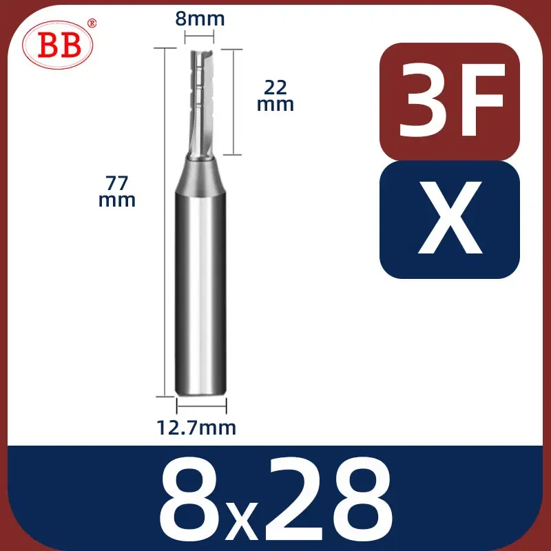 Cutting Edge Length: 11mm, Dimensions: 3.175*1*3 - BB Straight Slot Milling Cutter CNC Wood Engraving Machine Mill Rough Shape TCT Coated Edge D 6mm 8mm 2T 3T 4F Shank 1/2 12.7mm