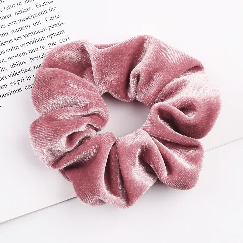 Color: Pink - New Fashion gold velvet Women Pure color wild Large intestine Elastic Hair Sports Dance Scrunchie Girls Hair Accessories