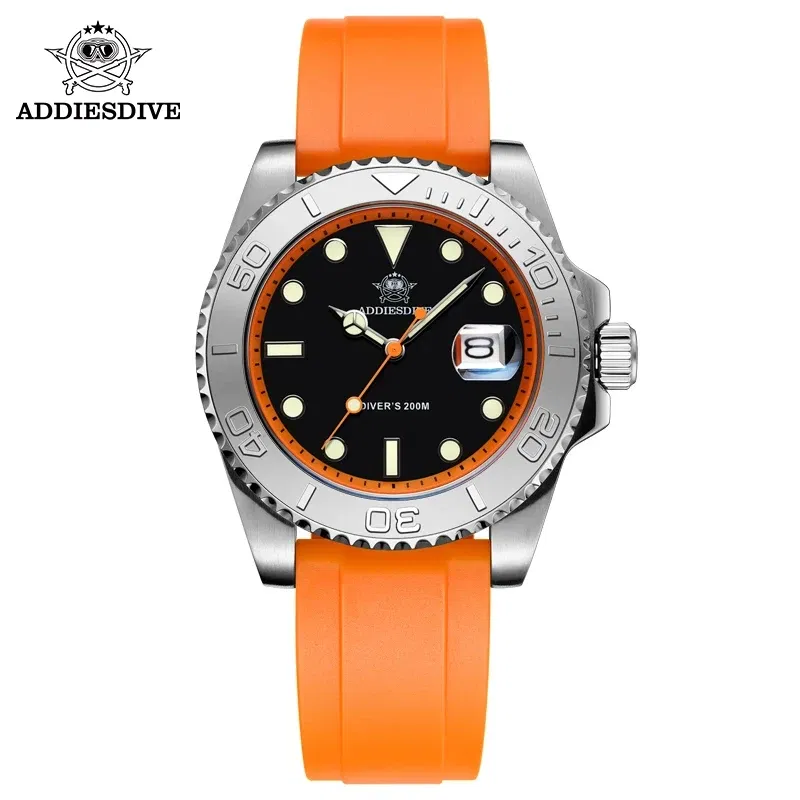 Color: Coffee, Ships From: CHINA - ADDIESDIVE AD2040 Men's Watch 41mm Fashion Diver Quartz Watch 200m Diving Rubber Silicone Super Luminous Wristwatch Reloj Hombre