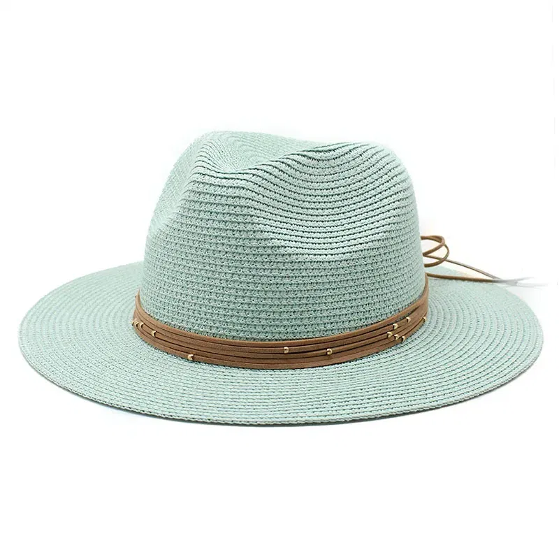 Color: Beige, Size: M - Big Size 60CM New Straw Hat 7cm Brim Summer Cooling Beach Sun Hat Outdoor Party Panama Jazz Hat Sombreros De Mujer