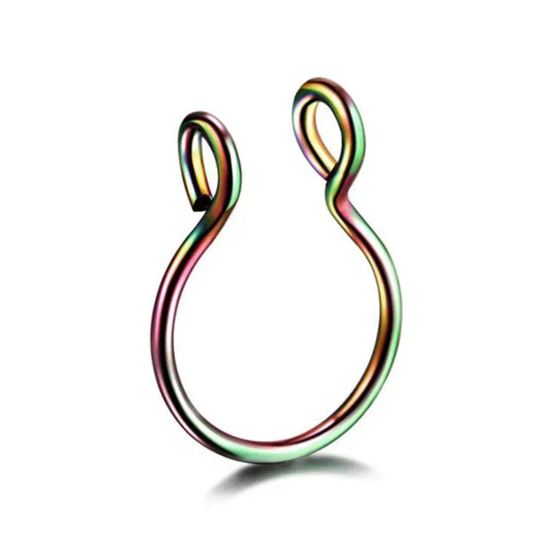 Metal color: silver - 6/8/10mm Surgical Steel Fake Non Nose Stud Ring False Lip Curler Septum Piercing Hoop Jewelry for Women Men Body Accessories