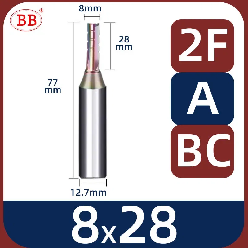 Cutting Edge Length: 19mm, Dimensions: 3.175*1*3 - BB Straight Slot Milling Cutter CNC Wood Engraving Machine Mill Rough Shape TCT Coated Edge D 6mm 8mm 2T 3T 4F Shank 1/2 12.7mm