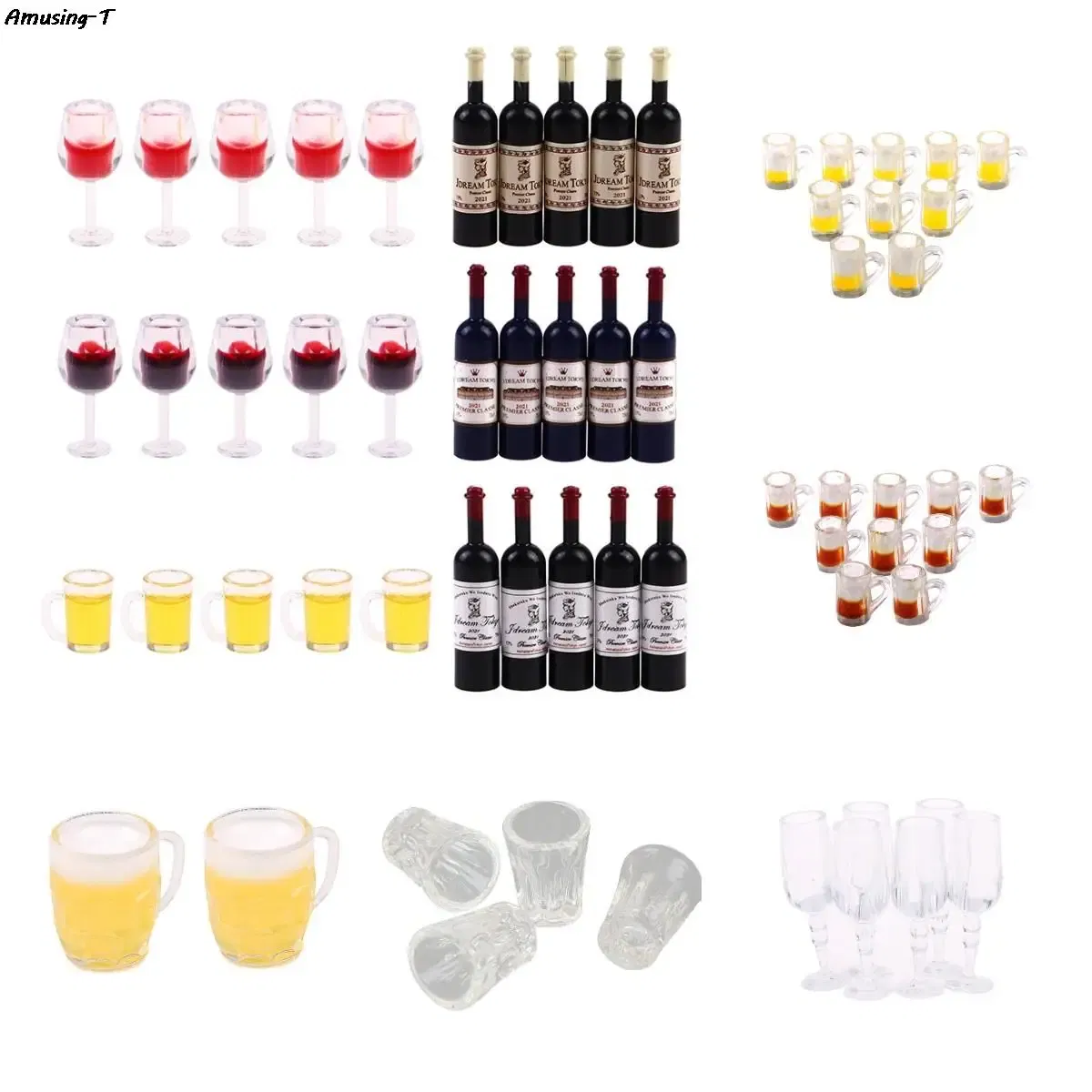 Color: Orange - 2/4/5/10pcs Miniature Resin beer cups Red Wine bottles Model Kitchen Furniture Accessory dinnerware Dollhouse Summer Must