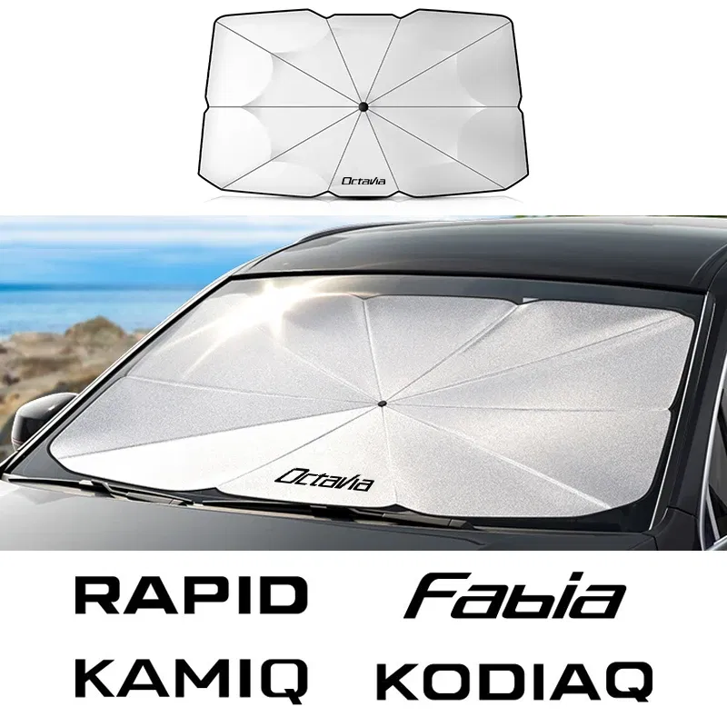 Color: Red - Car Windshield Sunshade Umbrella Car Front Shading For Skoda Octavia Fabia Rapid Superb Kodiaq Scala Karoq Citigo Kamiq Enyaq