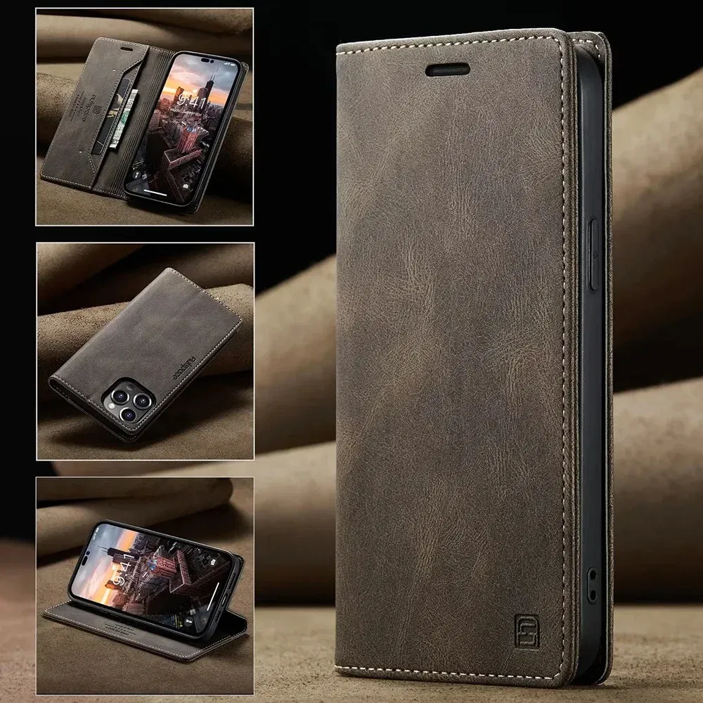 Color: Coffee, Material: Wood - Leather Cases for IPhone 16 15 14 13 12 11 Pro Max XR XS Max 8 7 6s Plus SE 2022 2020 Wallet Folio Flip Cover Rfid Blocking
