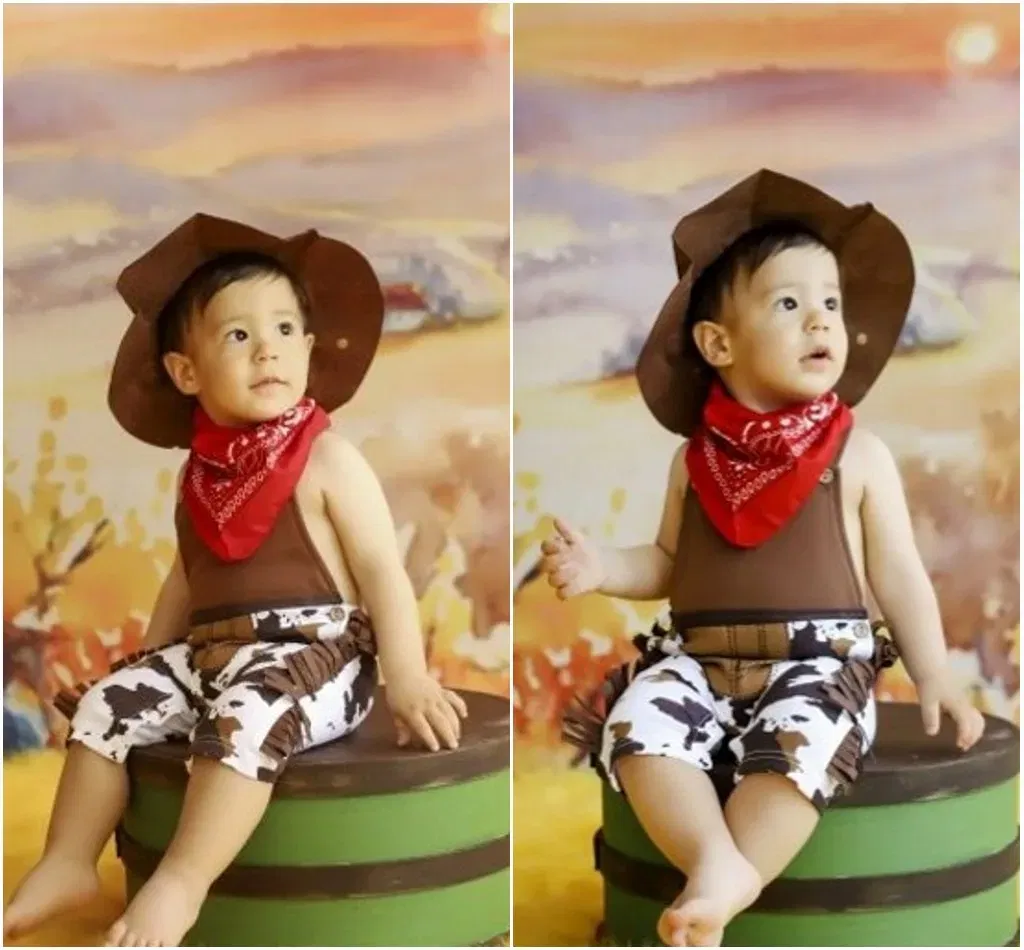 Color: Brown, Kid Size: 6M - Baby Boy Clothes cowboy Costume Infant Toddler Cowboy Set 3Pcs Hat Scarf Romper Halloween Event Birthday Holiday Cosplay Outfits