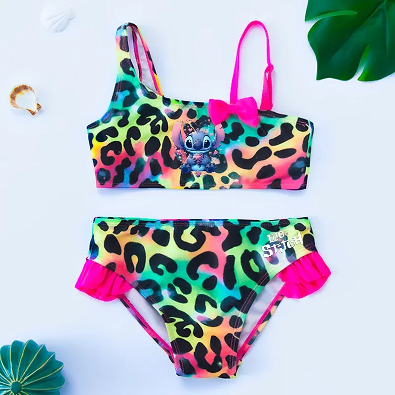 Color: PURPLE, Size: L - Lilo Stitch Gilrs Bow Bikini Set Trendy Two-Piece Swimsuits for Summer Stylish Beachwear Pool Fashion Bathing Suits 3-12Y