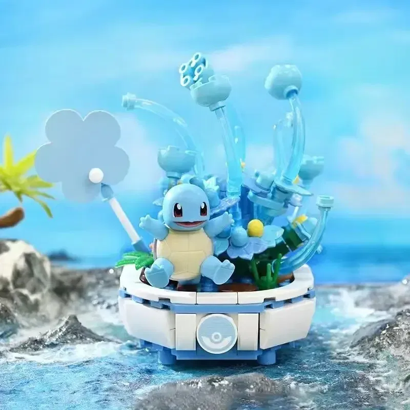Color: black - New Pokemon Building Block Pikachu Charmander Squirtle Model Toy Home Decoration Plant Potted Flower Brick Girl Toy Kids Gift