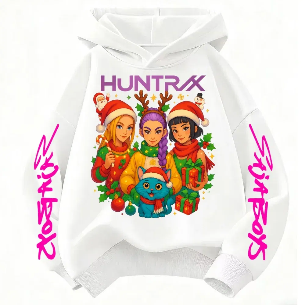 Color: Dark Grey, Kid Size: 7 - KPop Demon Hunters Christmas Hoodie Girls Fashion Casual Sweatshirt Movie Kids K-Pop Demon Hunters Hooded Tops