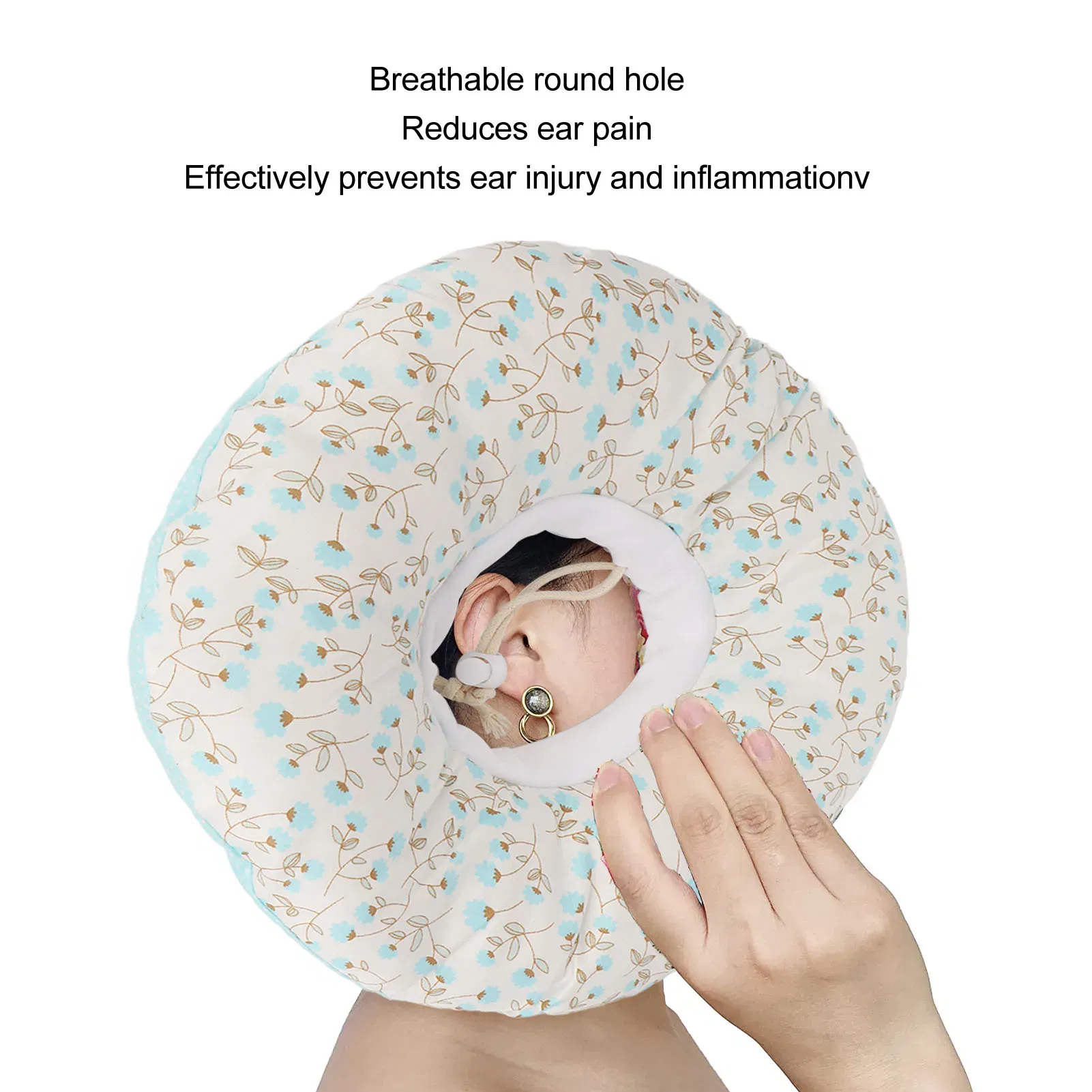 Color: Silver - Ear Pillow Breathable Cotton Piercing Ear Care Pillow Ear Hole Guard Neck Support Side Sleeping Pillow Donut Cushion with Hole