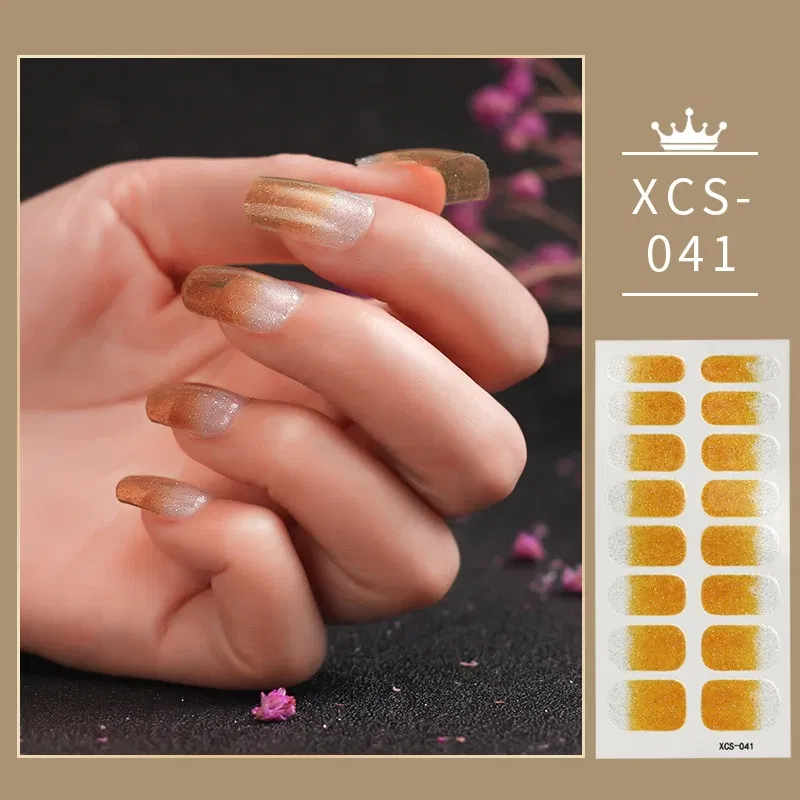 Color: Tran-Yellow - Rose Red Shiny Twinkle Full Cover Nail Stickers Sticker For Nails Self Adhesive Nail Sticker Fashion Nail Stickers Beauty