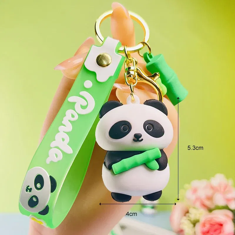 Color: Brown - Cartoon Panda Keychain Silicone Animal Doll Pendant Keyring For Women Men Bag Charms Car Key Holder Accessories Couple Gift