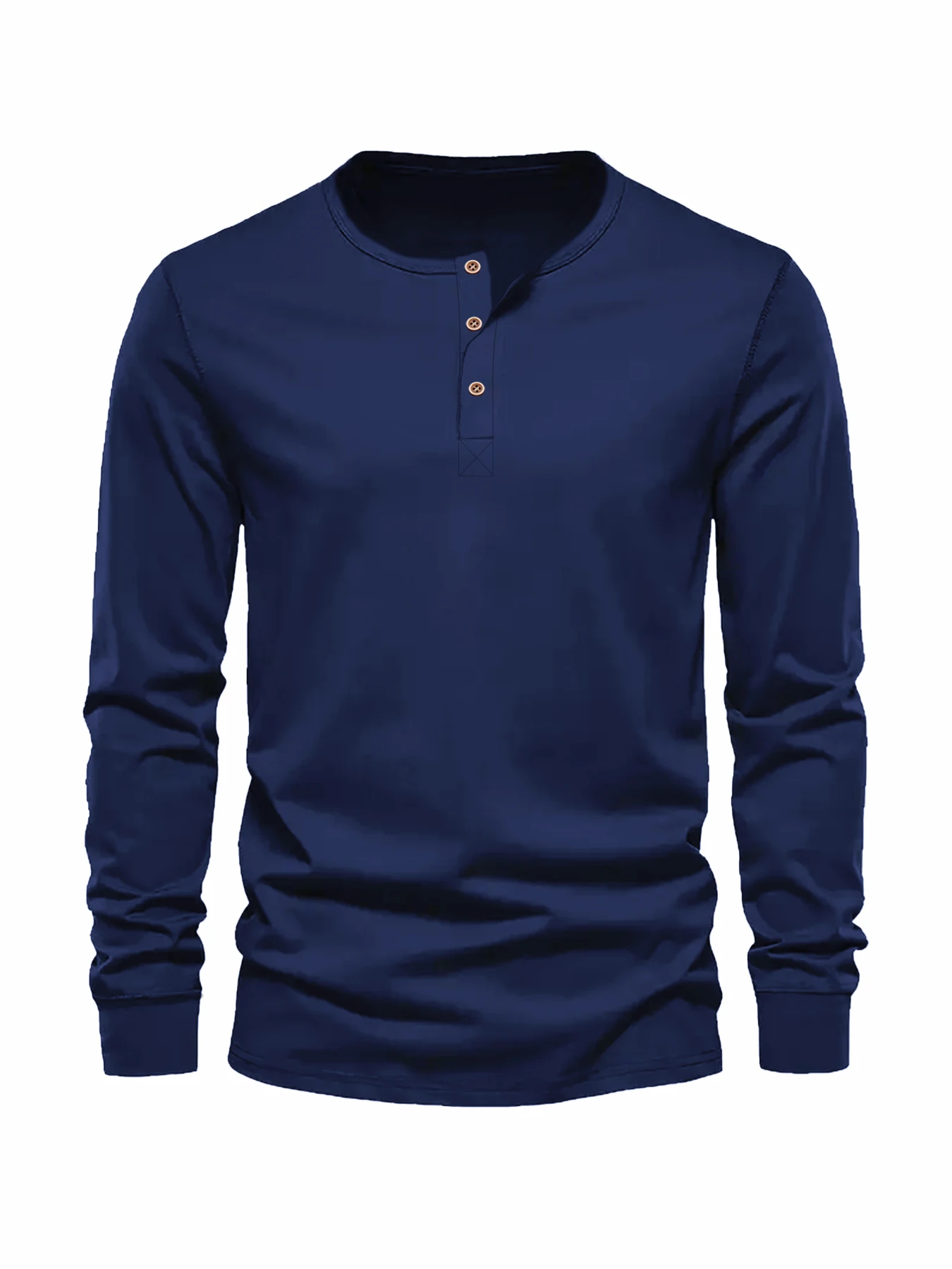 Color: Navy Blue, Size: M - Men's Long Sleeved Henley Neck T-shirt Slim Fit Bottoming Shirt Fitness Tops Tees Button Neck Casual Cozy Tshirt
