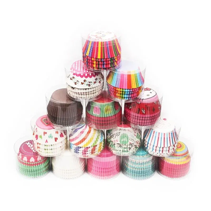 Color: Pink - 100pcs Cake Muffin Cupcake Paper Cups Cake Box Cupcakes Liner Mold Kitchen Baking Accessories Cake Mold Cooking Tools