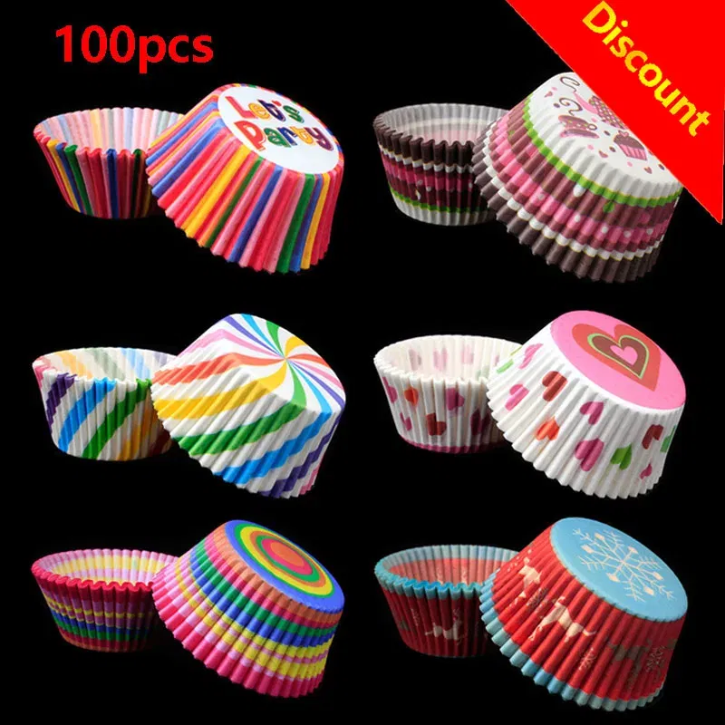 Color: Pink - 100pcs Cake Muffin Cupcake Paper Cups Cake Box Cupcakes Liner Mold Kitchen Baking Accessories Cake Mold Cooking Tools
