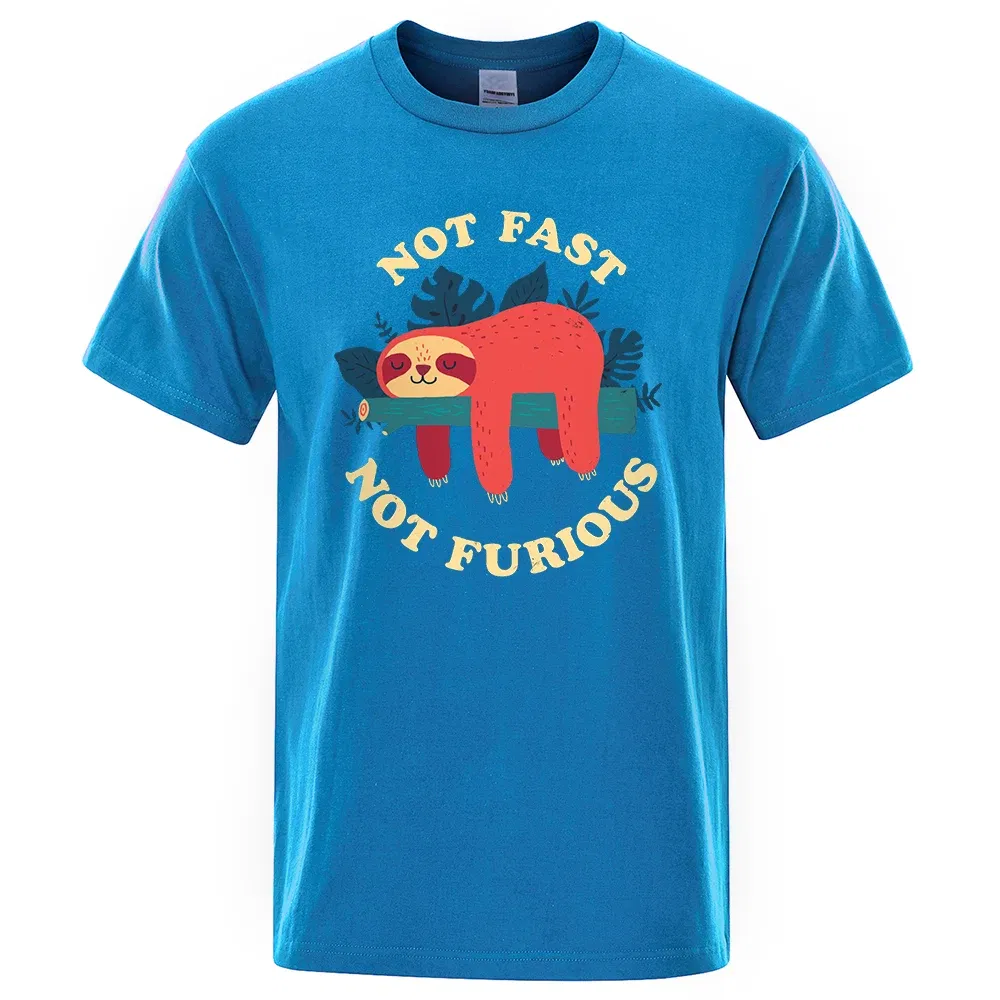 Color: Pink, Size: XXL - Not Fast Not Furious Sloth Cute Print Men Tee Shirts Breathable Cotton Tops Street Fashion T-shirt Women Casual Summer T Shirts