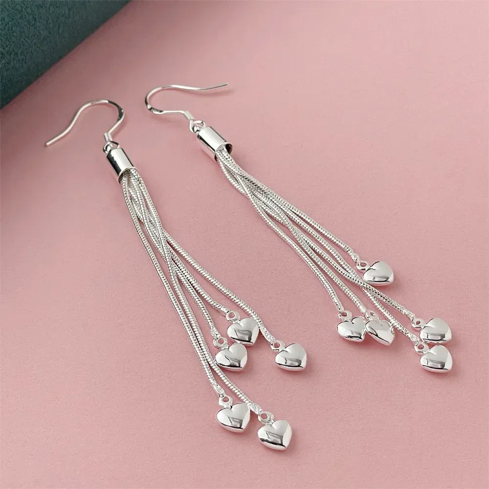 Gem Color: Pearl white - 925 Silver Heart Shape Earrings Women Exquisite Student Jewelry Accessories