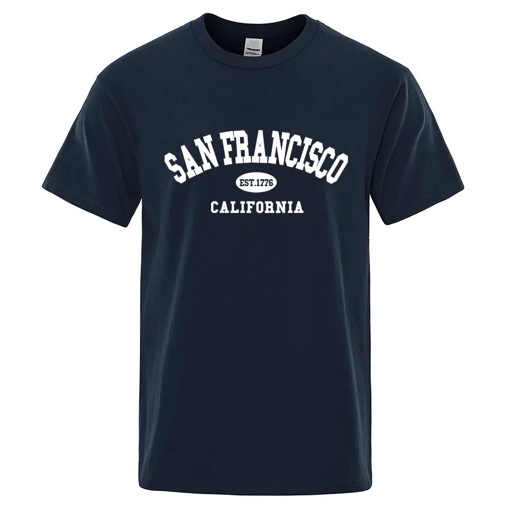 Color: SKY BLUE, Size: L - Sanfrancisco Est.1776 California Letter T-Shirts Men Fashion Oversized Tops Summer Tshirt Loose Designer Luxury Tee Clothing