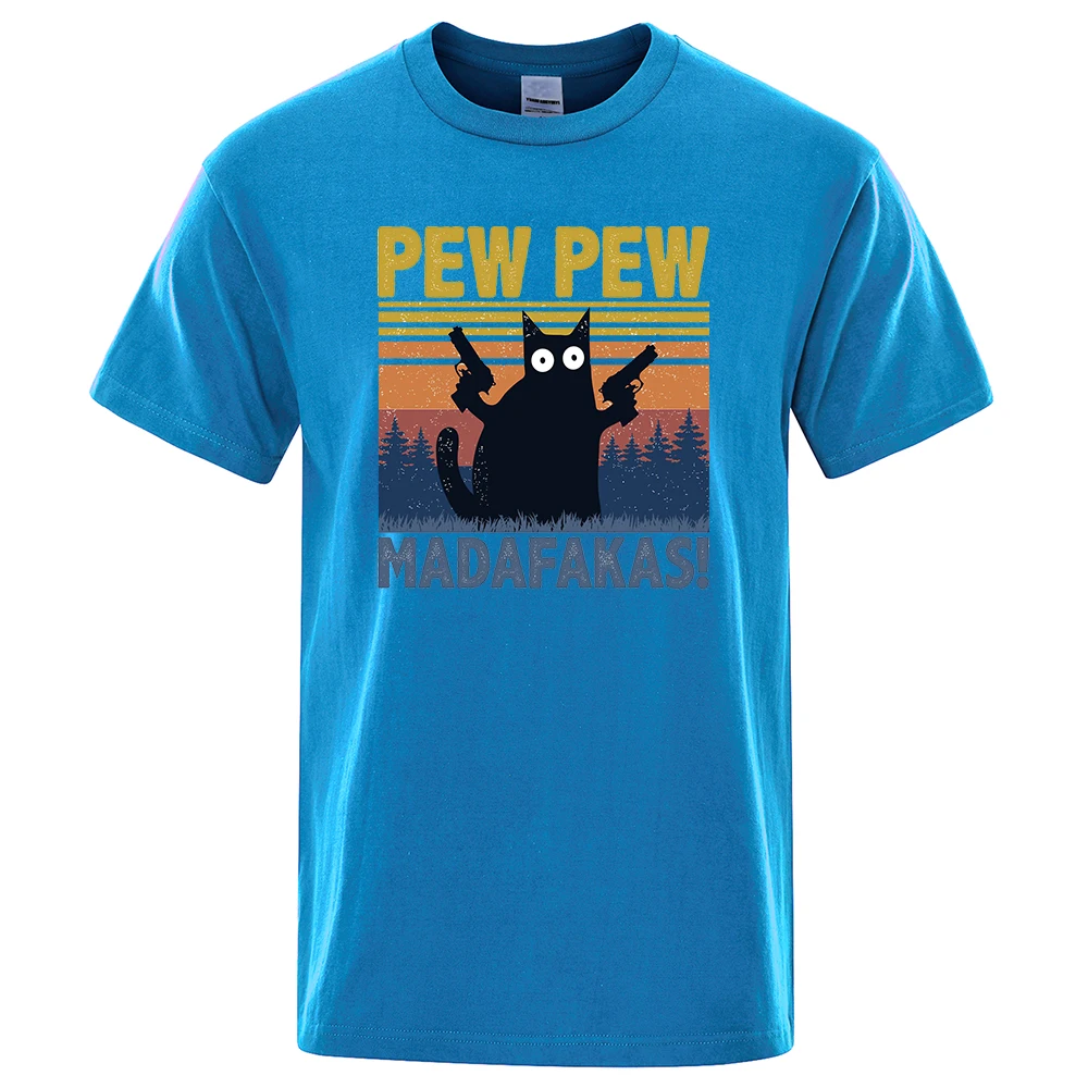 Color: Beige, Size: M - Pew Pew Madafakas Tshirt Men Short Sleeve Novelty Funny Cat T Shirt Cotton Oversize Tops Shirts Tee T-Shirt Crew Neck Streetwear